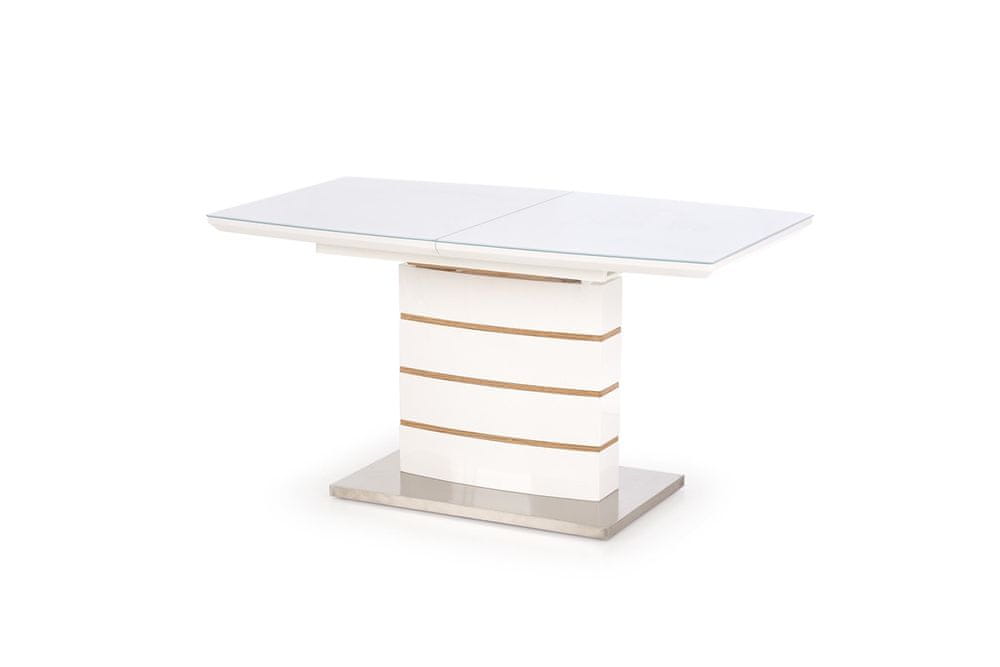 Halmar Sklenený rozkladací jedálenský stôl Toronto - biely lesk / dub zlatý
